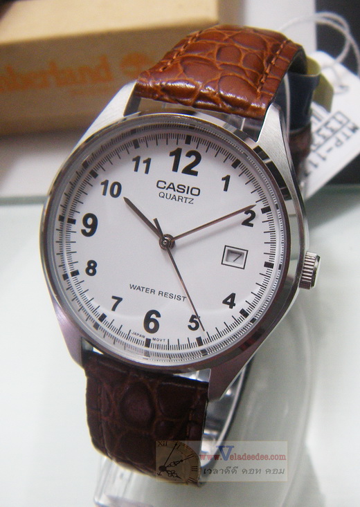 CASIO Standard นาฬิกาข้อมือผู้ชาย สีขาว/ทอง สายหนัง รุ่น MTP-1175E-7BDF 
