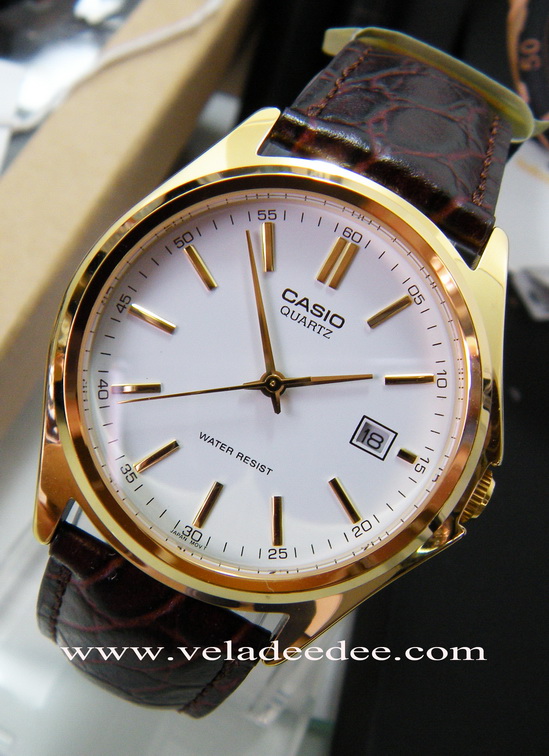 CASIO Standard นาฬิกาข้อมือผู้ชาย สีขาว/ทอง สายหนัง รุ่น MTP-1183Q-7ADF