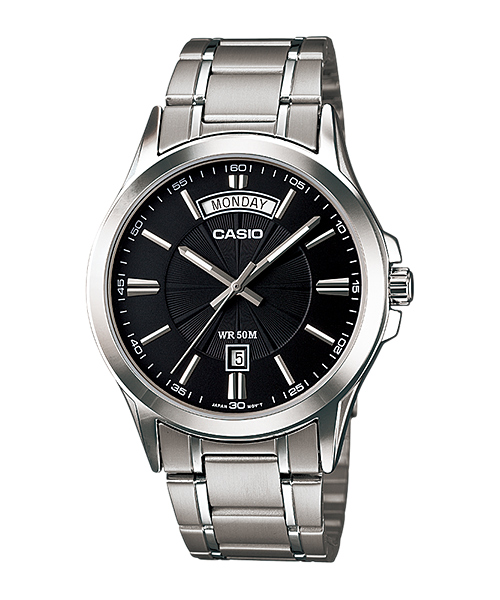 นาฬิกา Casio MTP-1381D-1A (ประกัน CMG ศูนย์เซ็นทรัล1ปี) นาฬิกาข้อมือ สายแสตนเลสแท้ แสดงวันที่และสัปดาห์ รุ่น MTP-1381D-1AVDF (Silver/Black) Veladeedee