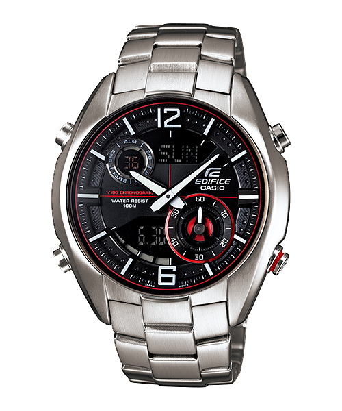 Casio Edifice นาฬิกาข้อมือผู้ชาย สายสแตนเลส รุ่น ERA-100D-1A4VUDF - สีเงิน/หน้าแดง
