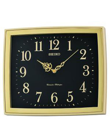 Seiko นาฬิกาแขวนมีเสียงเตือนทุก 15 นาที รุ่น QXD211F- ขอบสีทอง หน้าดำ