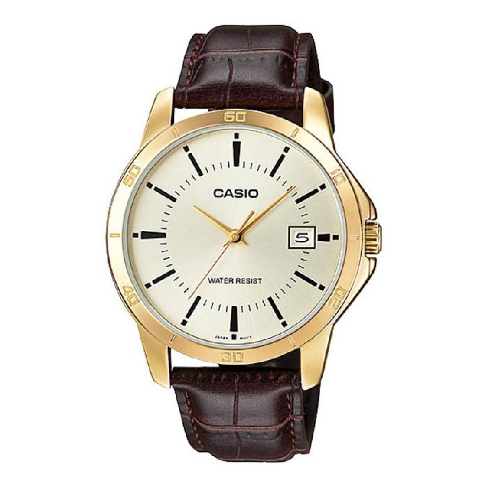 CASIO STANDARD นาฬิกาผู้ชาย สีน้ำตาล สายหนัง รุ่น MTP-V004GL-9A 