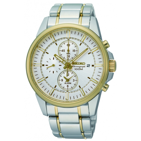 SEIKO Alarm Chronograph Quartz Men's Watch 2 กษัตริย์/สีเงิน/สีทอง สายสแตนเลส รุ่น SNAF06P1