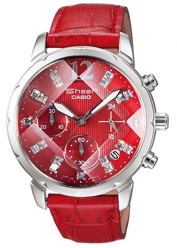 Casio Sheen นาฬิกาข้อมือผู้หญิง สายหนัง รุ่น SHN-5010L-4ADR - Red