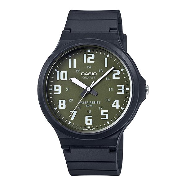 CASIO นาฬิกา ข้อมือ สายยางสีดำ เรือนใหญ๋ ตัวเลขชัด กันน้ำ 50 เมตร รุ่น MW-240-3BVDF 