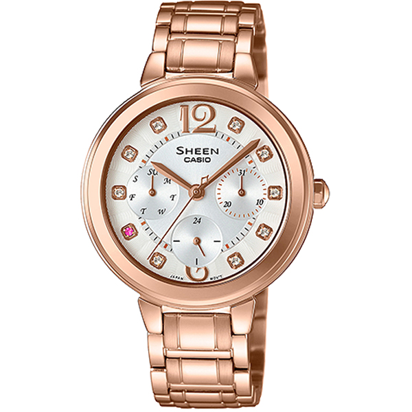 Casio Sheen นาฬิกาข้อมือสตรี เรือนสแตนเลส สายสแตนเลส รุ่น SHE-3048PG-7AUDR - โรสโกลด์