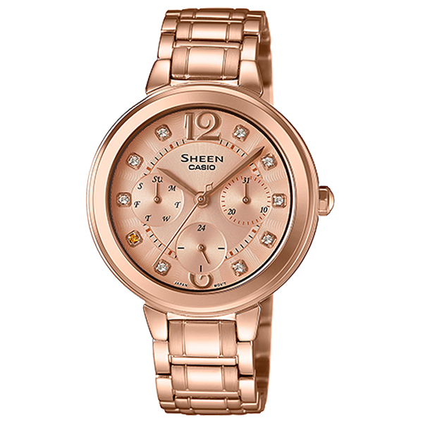 Casio Sheen นาฬิกาข้อมือสตรี เรือนสแตนเลส สายสแตนเลส รุ่น SHE-3048PG-9AUDR - โรสโกลด์