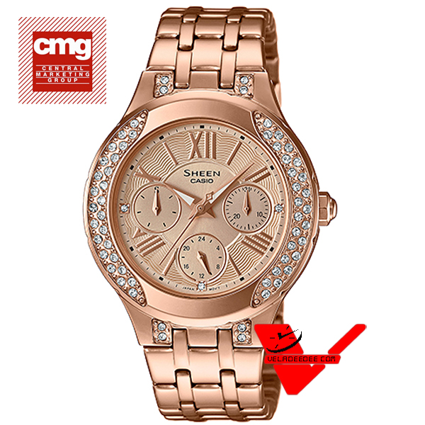 Casio Sheen นาฬิกาข้อมือสตรี เรือนสแตนเลส สายสแตนเลส รุ่น SHE-3809PG-9AUDR - โรสโกลด์