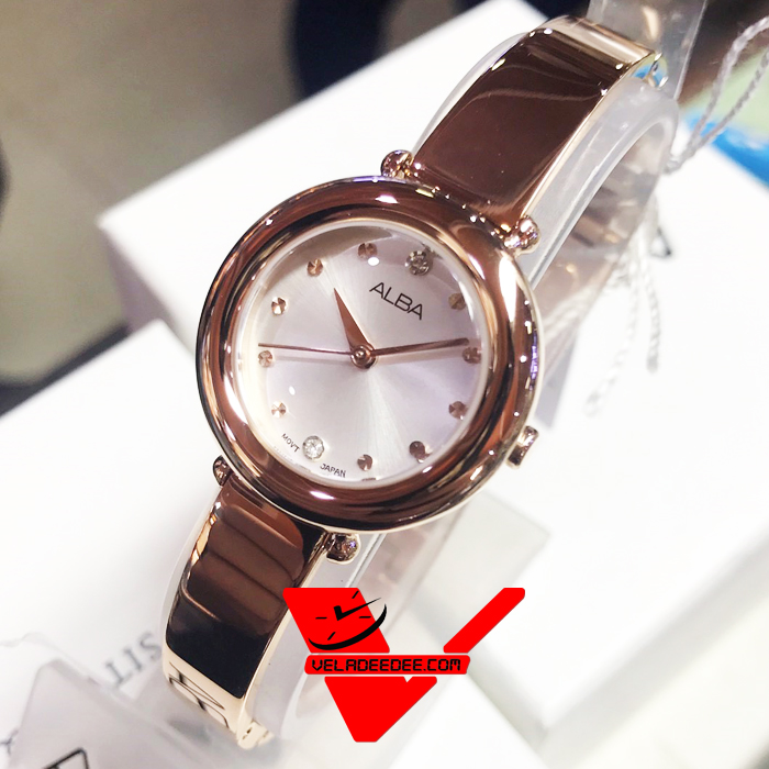 ALBA Crystal Swarovski นาฬิกาข้อมือหญิง สายสแตนเลส  (PinkGold) รุ่น AH8350X