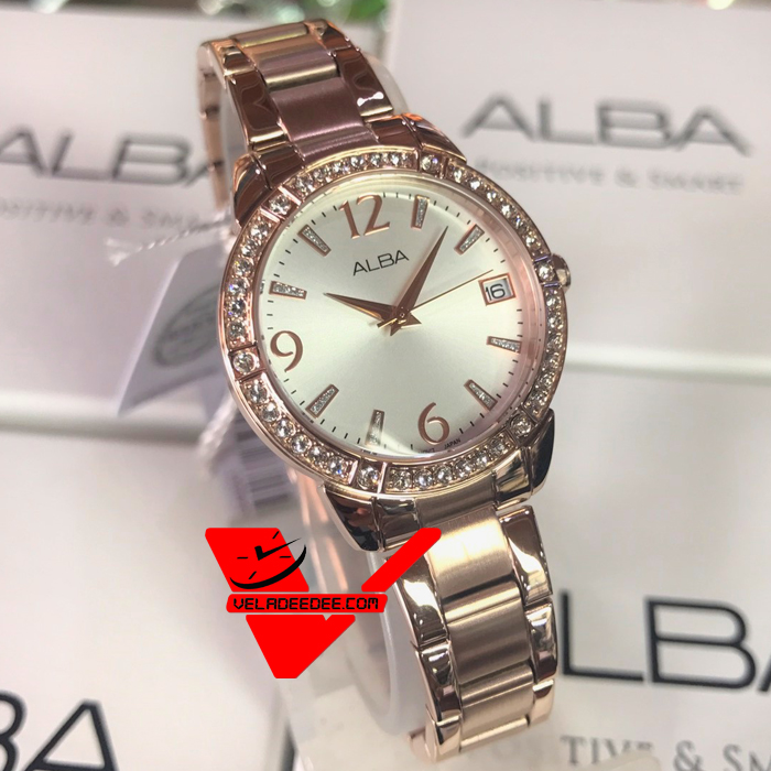 ALBA Crystal Swarovski ตัวเรือนและสายนาฬิกา สีพิงค์โกลด์ Pink Gold รุ่น รุ่น AG8492X