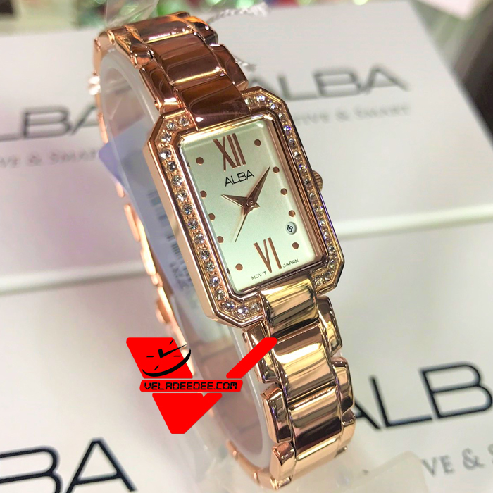 ALBA Crystal Swarovski ตัวเรือนและสายนาฬิกา สีพิงค์โกลด์ Pink Gold รุ่น รุ่น AH7D72X