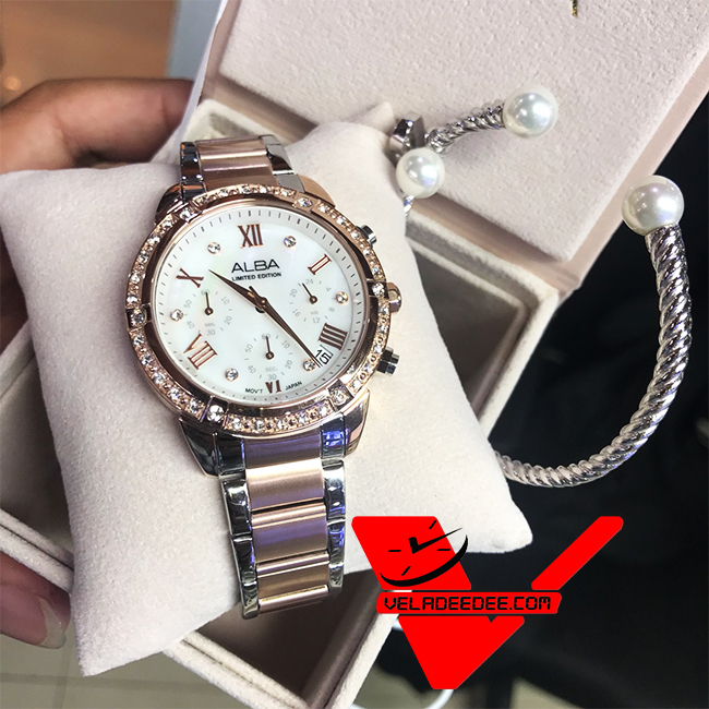  ALBA Limited Edition ตัวเรือนและสายนาฬิกา Pink Gold (พิเศษแถมกำไล Nickel แท้) รุ่น AT3B82X1 