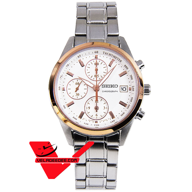 Seiko Lady Sport Chronograph นาฬิกาข้อมือผู้หญิง ตัวเรือนและสายสแตนเลสสลับทอง รุ่น SNDV56P1