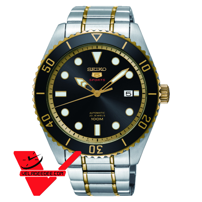 Seiko 5 Sport Automatic นาฬิกาข้อมือผู้ชาย สายสแตนเลสสีทองสลับเงิน รุ่น SRPB94K1