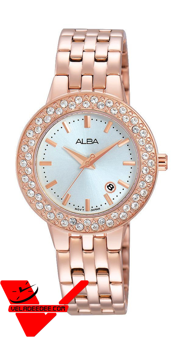 ALBA Crystal Swarovski นาฬิกาข้อมือผู้หญิง สายสแตนเลสสตีล รุ่น AH7H32X1 -Pink Gold  