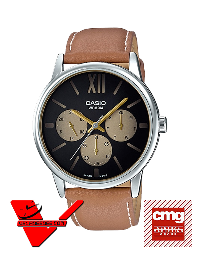Casio Standard (ประกันCMG) นาฬิกาข้อมือชาย สายหนัง สีน้ำตาล รุ่น MTP-E312L-5BVD