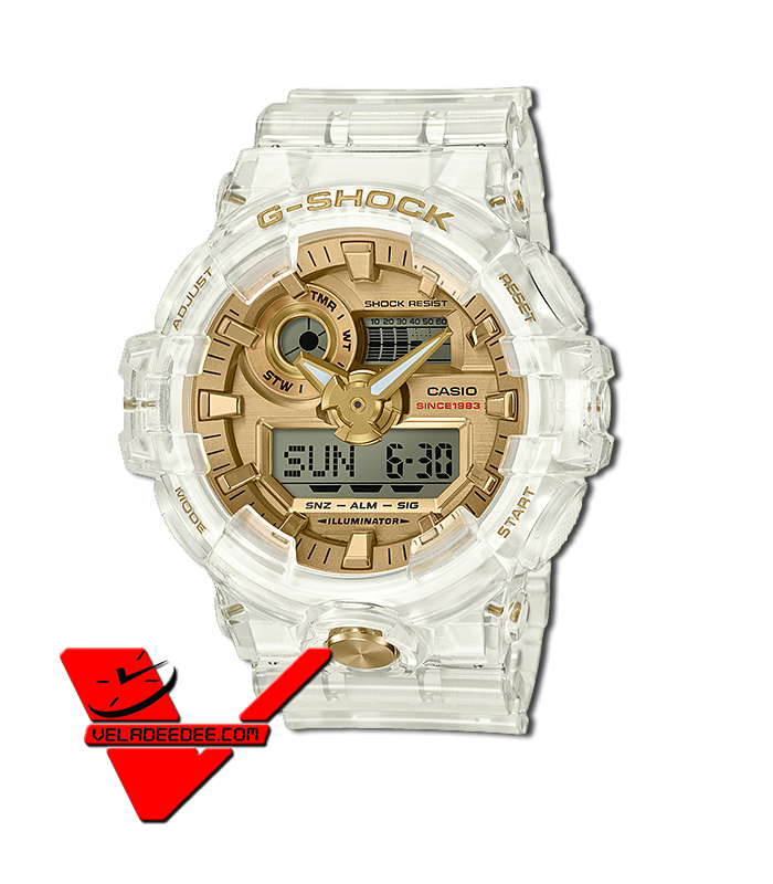Casio G-Shock นาฬิกาข้อมือผู้ชาย สายเรซิ่น รุ่น GA-735E-7A (ประกัน CMG) 35TH ANNIVERSAY GLACIER GOLD LIMITED EDITION - สีขาวใส