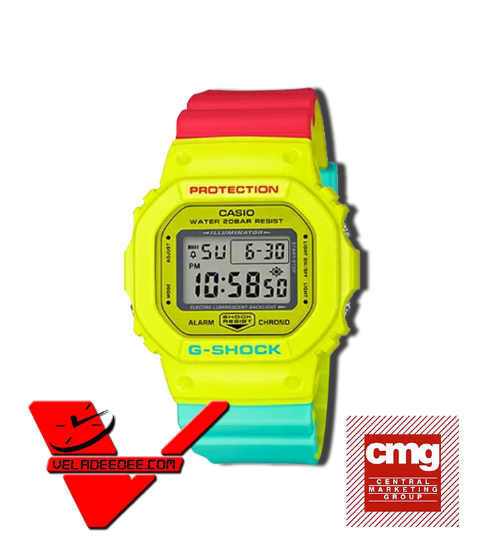 Casio G-Shock (ประกัน CMG)  นาฬิกาข้อมือผู้ชาย สายเรซิ่น รุ่น DW-5600CMA-9  สีเหลือง แดง เขียว