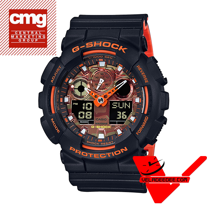 Casio G-shock รุ่นสีพิเศษ  BRIGHTRED นาฬิกาข้อมือชาย สายเรซิ่น (ประกัน CMG ศูนย์เซ็นทรัล 1 ปี) รุ่น GA-100BR-1A