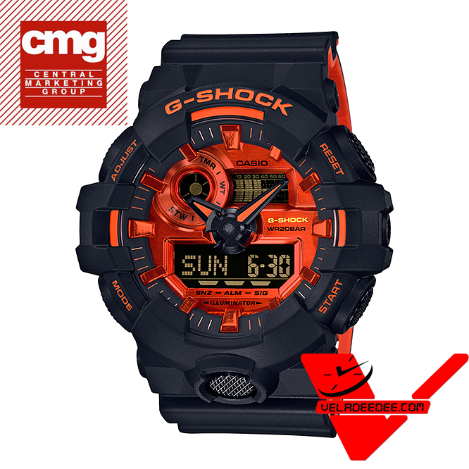 Casio G-shock รุ่นสีพิเศษ  BRIGHTRED นาฬิกาข้อมือชาย สายเรซิ่น (ประกัน CMG ศูนย์เซ็นทรัล 1 ปี) รุ่น GA-700BR-1A