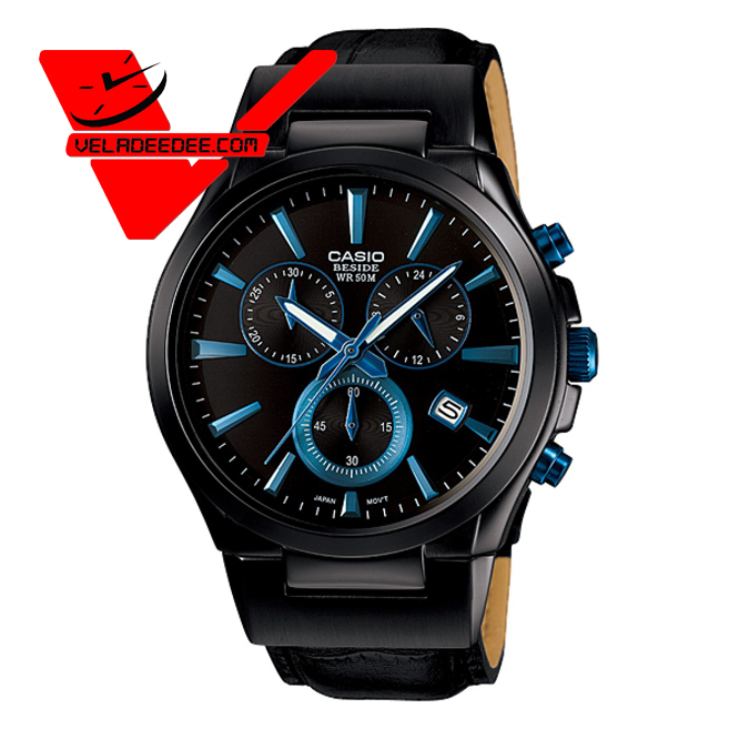 Casio Beside นาฬิกาข้อมือสุภาพบุรุษ ตัวเรือนแสตนเลสแท้ สายหนัง BEM-508BL-1AV