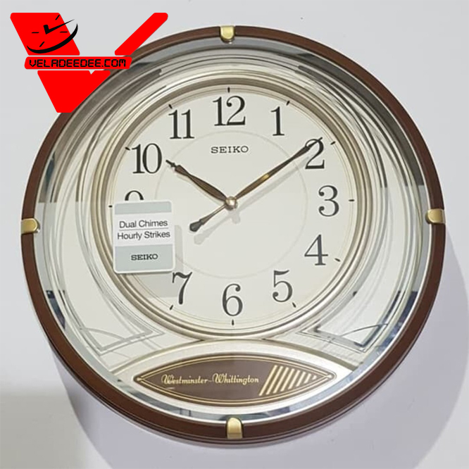 นาฬิกาแขวน Seiko นาฬิกาแขวนมีเสียงเตือนทุก 15 นาที แนววินเทจ ขนาดความกว้าง 14 นิ้ว รุ่น QXD215B