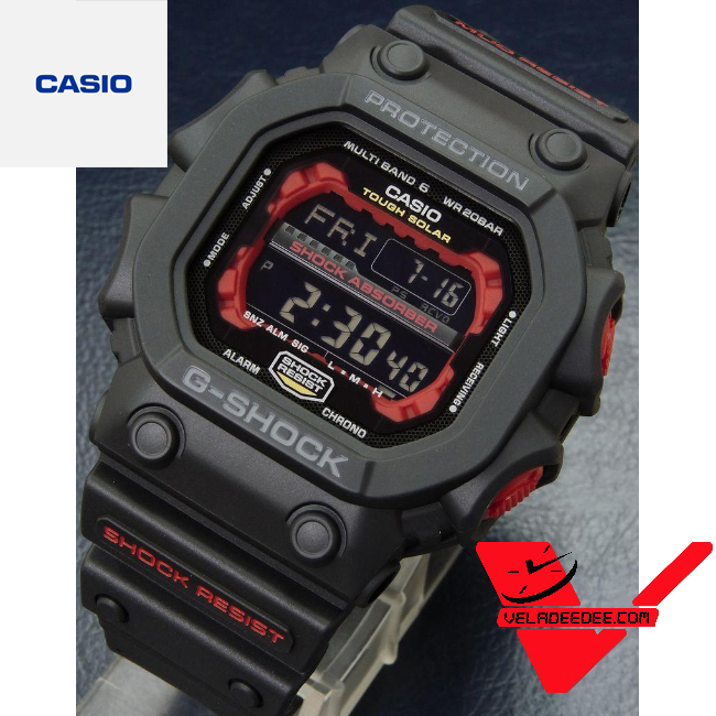 Casio G-shock ยักษ์ดำแดง Multiband  (ประกันCMG) นาฬิกาข้อมือชาย สายเรซิ่น รุ่น GXW-56-1A