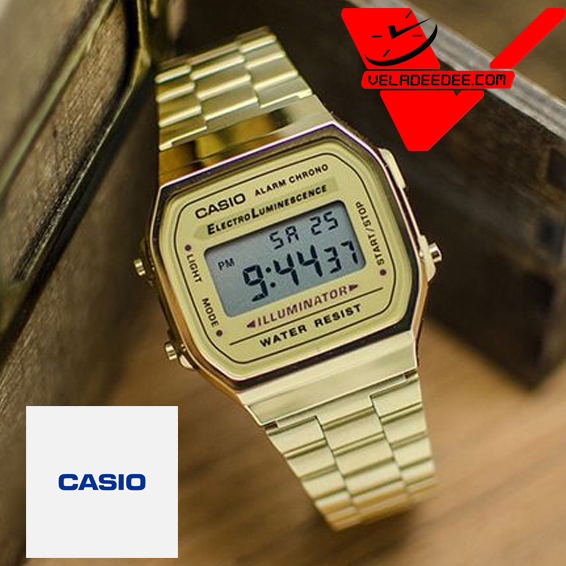 นาฬิกา Casio A-168WG (ประกัน CMG ศูนย์เซ็นทรัล1ปี) นาฬิกาข้อมือ สายสแตนเลส รุ่น A168WG-9WDF - Gold-สีของสายนาฬิกา:Gold Veladeedee 