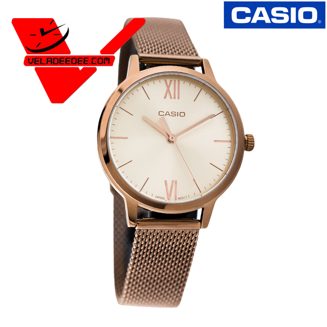 นาฬิกา Casio Standard LTP-E157MR-9A (ประกัน CMG ศูนย์เซ็นทรัล 1 ปี) นาฬิกาข้อมือสุภาพสตรี สายสเตนเลส รุ่น LTP-E157MR-9ADF - สีโรสโกลด์ Veladeedee