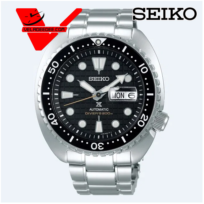 SEIKO NEW Turtle Autometic เพิ่มเลนส์กระจก sapphire ขยายวันที่  นาฬิกาข้อมือผู้ชาย สายสแตนเลส รุ่น SRPE03K1 veladeedee