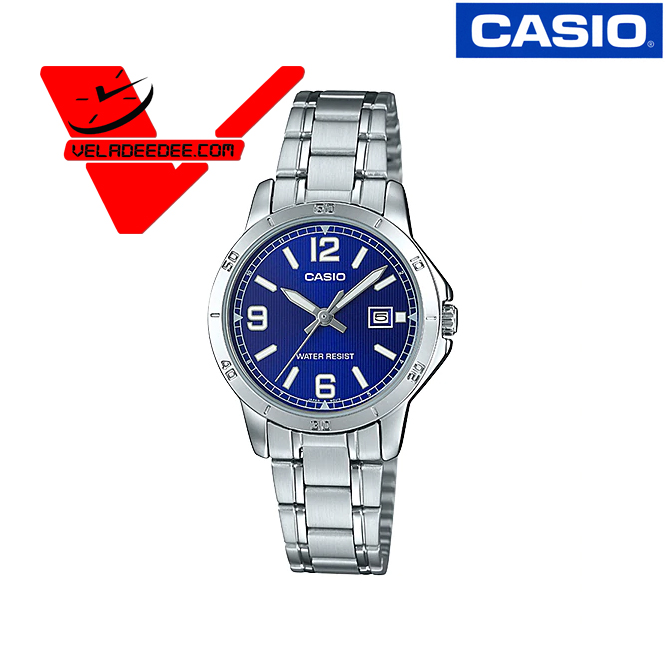 Casio Standard นาฬิกาข้อมือสุภาพสตรี (ประกันCMG) สายสเตนเลส รุ่น  LTP-V004D-2B (หน้าน้ำเงิน)