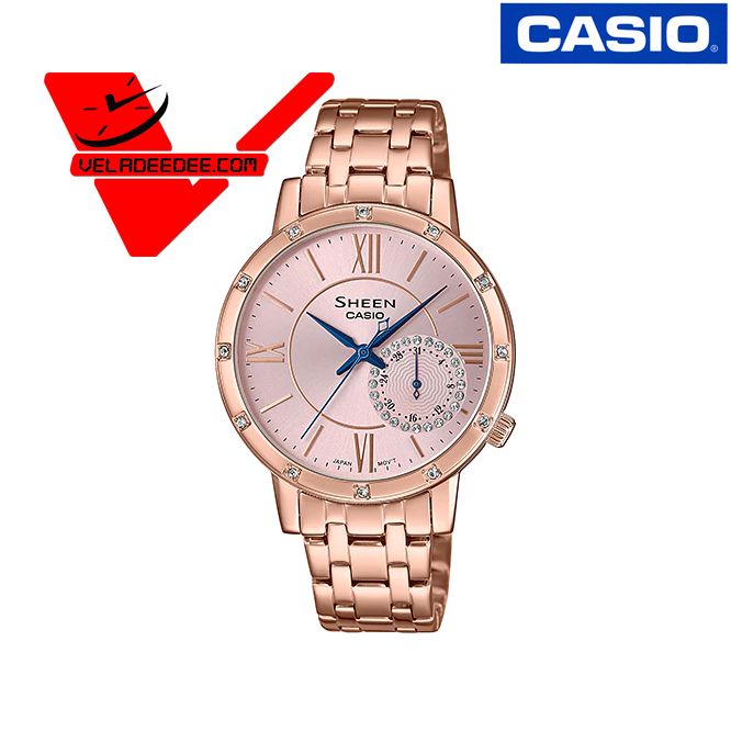 นาฬิกา Casio Sheen (ประกัน CMG) นาฬิกาข้อมือสตรี เรือนสแตนเลส สายสแตนเลส รุ่น SHE-3046PG-4A Veladeedee