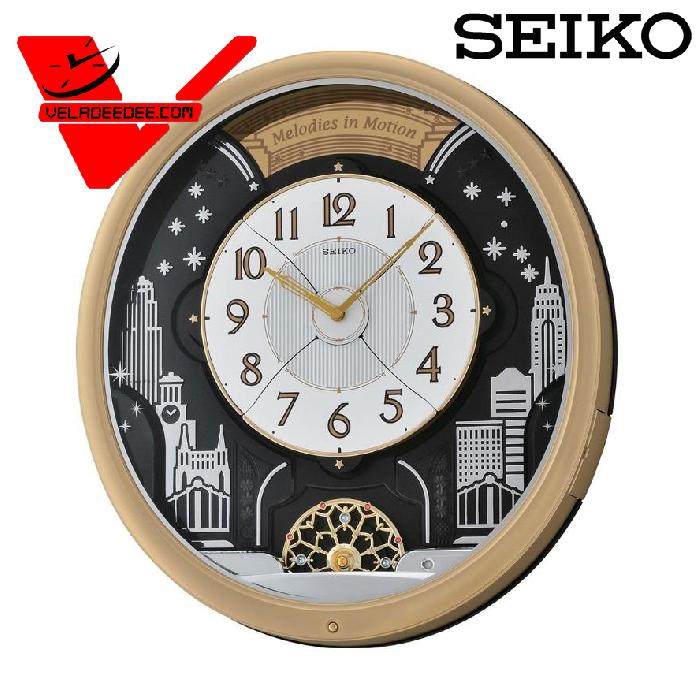 Seiko นาฬิกาแขวน เสียงดนตรี Hi-Fi หน้าปัดที่เคลื่อนไหวตามจังหวะดนตรี รุ่น QXM285G 