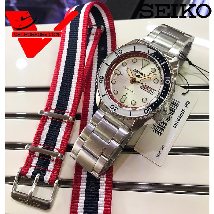 Seiko 5 Sports Thailand Limited Edition SRPF91K นาฬิกาธงชาติไทย รุ่นแรก SRPF91K1 (แถมสายผ้านาโตลายธงชาติไทย) veladeedee.com