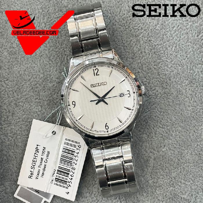  Seiko SGEH79P Quartz Sapphire Glass นาฬิกาข้อมือผู้ชาย ตัวเรือนและสายเป็นสแตนเลส รุ่น SGEH79P1 