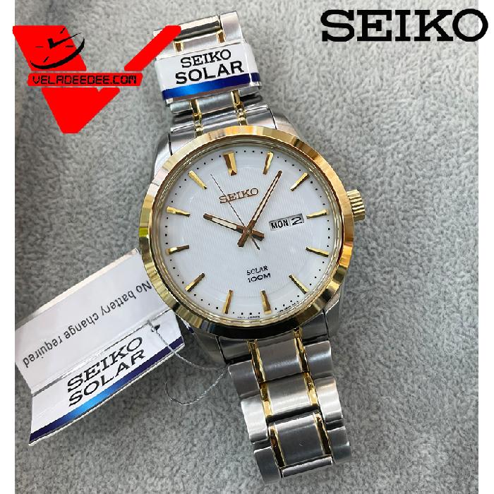 Seiko Solar SNE364P Mens Watch นาฬิกาข้อมือผู้ชาย สายสแตนเลสทูโทน พลังงานแสงอาทิตย์ ตัวเรือนและสายเป็นสแตนเลส รุ่น SNE364P1 