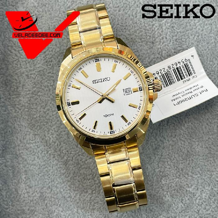 นาฬิกา seiko MEN (นาฬิกา ไซโก้) Classic quartz รุ่น SUR280P1 - สีขาว/ทอง