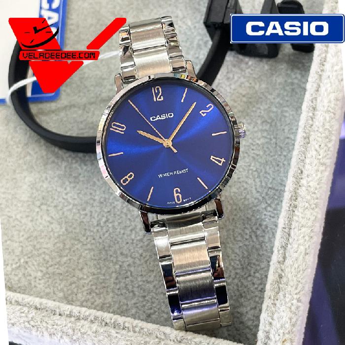 นาฬิกา Casio Standard LTP-VT01D (ประกัน CMG ศูนย์เซ็นทรัล 1 ปี) นาฬิกาข้อมือสุภาพสตรี สายสเตนเลส รุ่น LTP-VT01D-2B2