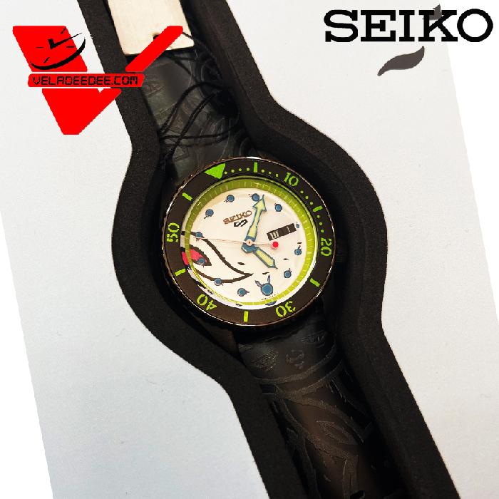 Seiko 5 Sports X Alex Face รุ่น In Between SRPG93K  ตัวเรือนเคลือบ IP สีดำ หน้าปัดฟ้า และสายหนัง SRPG93K1
