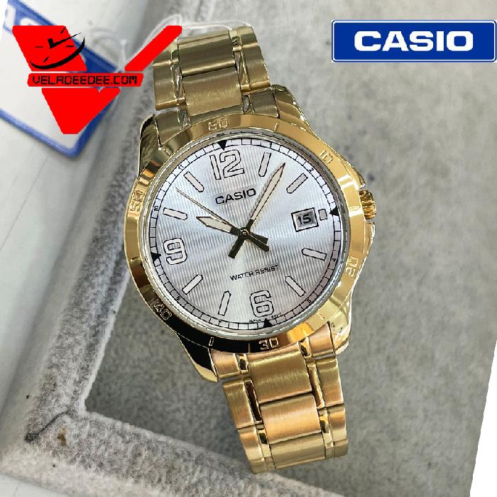 Casio Standard (ประกัน CMG ศูนย์เซ็นทรัล) MTP-V004G นาฬิกาข้อมือสุภาพบุรุษ รุ่น  MTP-V004G-7B2 (ขาวขีด) 