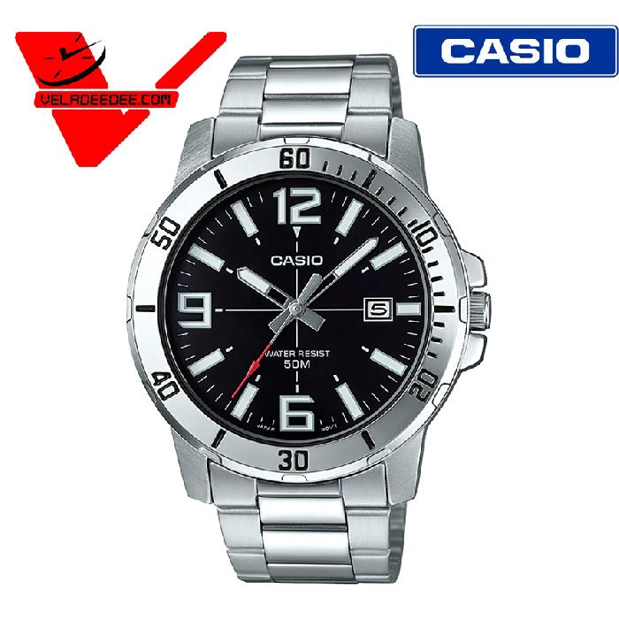 Casio Standard นาฬิกาข้อมือ สายแสตนเลสแท้ แสดงวันที่ (ประกันCMG) รุ่น MTP-VD01D-1B